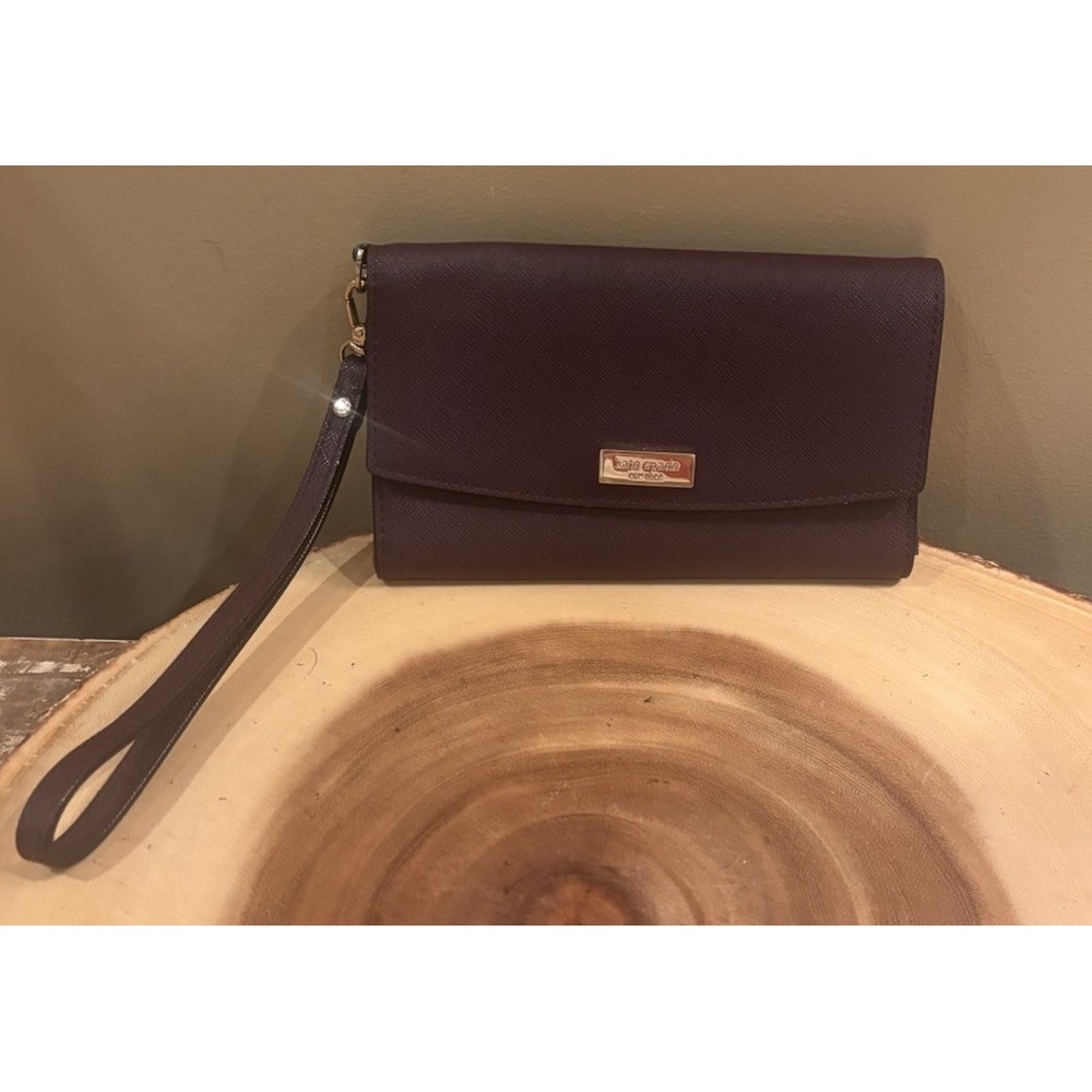 KATE SPADE New York Saffiano Burgundy Trifold Phone Wallet Wristlet Clutch